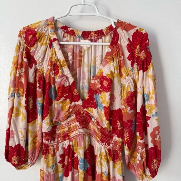 Bohme Floral Smocked Waist Boho Maxi Dress | V-Neck Romantic Print - Picture 5 of 11